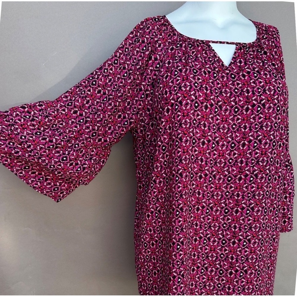 Roz & Ali Top Womens 1X Key Hole Front Blouse Flared Ruffle Sleeve Boho Tony